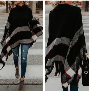 Plaid Turtle Neck Poncho